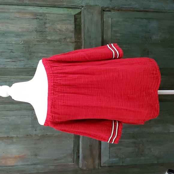 Michael Stars Red Double Gauze Off Shoulder Top, Size Small - Picture 2 of 6